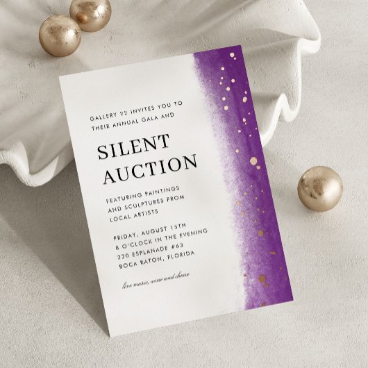 Elegant Brush Stroke Gala & Silent Auction Purple Folieneinladung