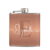 Elegant Brushed Copper Metal Script Monogrammed Flachmann (Vorderseite)