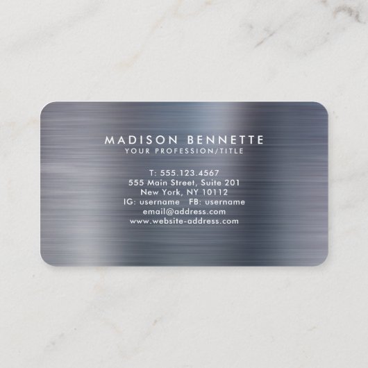 Elegant Brushed Metallic Gray Calligraphy Script Visitenkarte (Rückseite)