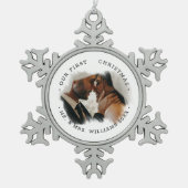 Elegant Brushstroke Overlay Photo | Mr. & Mrs.  Schneeflocken Zinn-Ornament (Vorderseite)