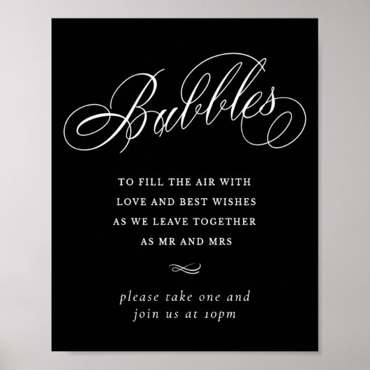 Elegant Bubbles White Calligraphy | Gefälligkeitst Poster (Vorne)