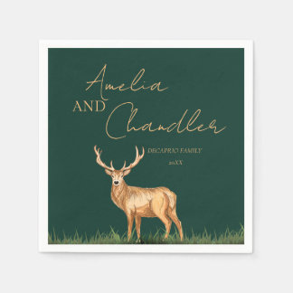 Elegant Buck Deer Christmas Family Name Serviette