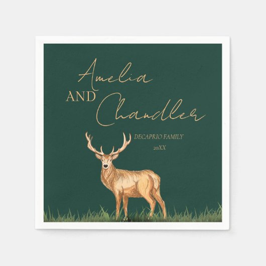 Elegant Buck Deer Christmas Family Name Serviette (Vorderseite)