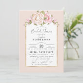 Elegant Budget Floral Dusty Rose Foil BridalShower Einladung (Stehend Vorderseite)