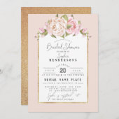 Elegant Budget Floral Dusty Rose Foil BridalShower Einladung (Vorne/Hinten)
