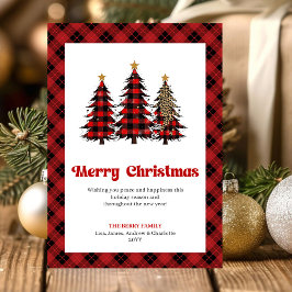 Elegant Buffalo Check Christmas Trees Card Feiertagskarte