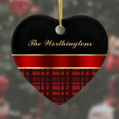 Elegant Buffalo Kariert und Rot Ribbon Keramik Ornament