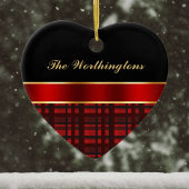 Elegant Buffalo Kariert und Rot Ribbon Keramik Ornament