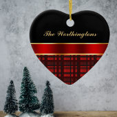 Elegant Buffalo Kariert und Rot Ribbon Keramik Ornament