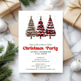 Elegant buffalo plaid Christmas tree party invite Einladung
