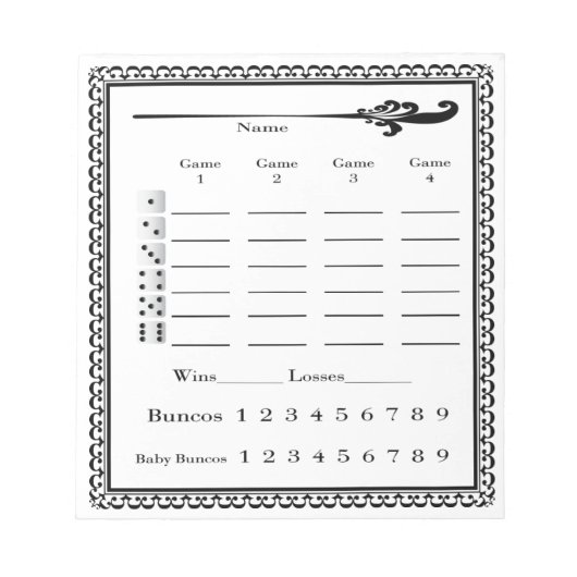Elegant Bunco Score Sheet Notizblock (Vorderseite)