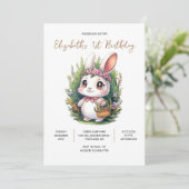 Elegant Bunny 1. Geburtstag Einladung (Stehend Vorderseite)