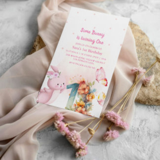 Elegant Bunny First 1. Geburtstag Baby Girl Einladung