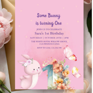 Elegant Bunny First 1. Geburtstag Baby Girl Pink Einladung