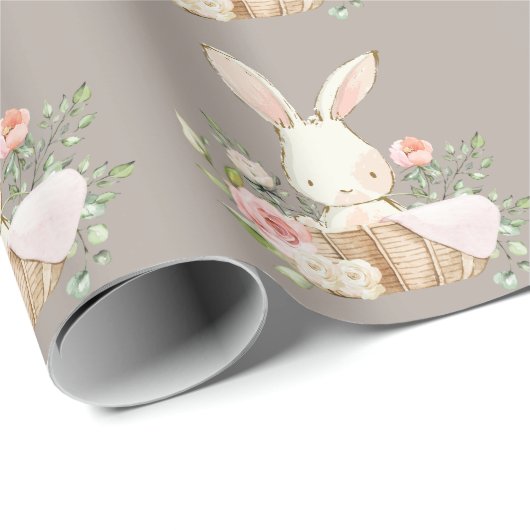 Elegant Bunny Rabbit Baby Shower Brown Geschenkpapier (Rolleneckpunkt)