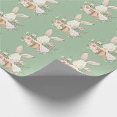 Elegant Bunny Rabbit Baby Shower Green Geschenkpapier (Ecke)