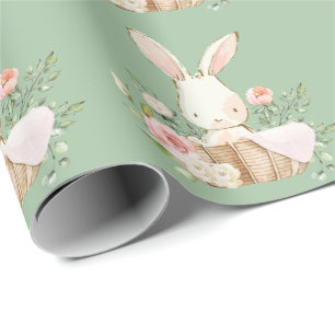 Elegant Bunny Rabbit Baby Shower Green Geschenkpapier