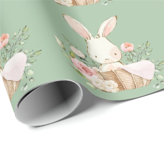 Elegant Bunny Rabbit Baby Shower Green Geschenkpapier (Rolleneckpunkt)