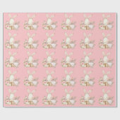 Elegant Bunny Rabbit Pink Babydusche Geschenkpapier (Flach)