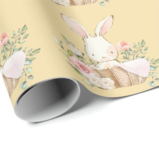 Elegant Bunny Rabbit Yellow Baby Shower Geschenkpapier (Rolleneckpunkt)