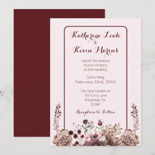 Elegant Burgandy Dusty Rose Blumenzwiese Einladung