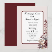 Elegant Burgandy Dusty Rose Floral Einladung (Vorne/Hinten)