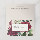 Elegant Burgandy Green Cream Floral Platzkarte (Außenseite Aufgefaltet)