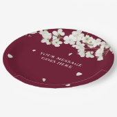 Elegant Burgund Bloral Wedding White Blossom Pappteller (Schrägansicht)