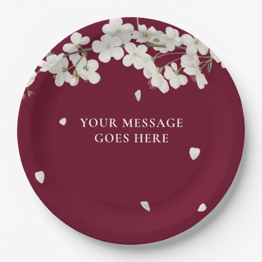 Elegant Burgund Bloral Wedding White Blossom Pappteller (Vorderseite)