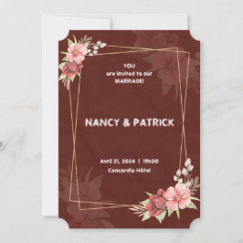 Elegant Burgund Blume Hochzeit Einladung