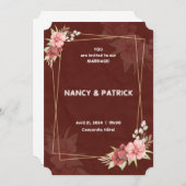 Elegant Burgund Blume Hochzeit Einladung (Vorne/Hinten)