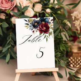 Elegant Burgund Blumen Blumen & Grün Tischnummer