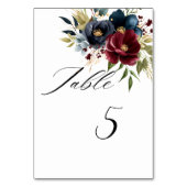 Elegant Burgund Blumen Blumen & Grün Tischnummer (Vorderseite)