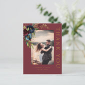 Elegant Burgund Blumen Hochzeit & Grün Postkarte (Stehend Vorderseite)