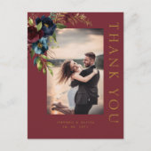 Elegant Burgund Blumen Hochzeit & Grün Postkarte (Vorderseite)