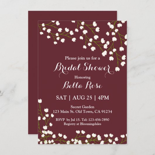 Elegant Burgund Blumendusche Einladungen (Vorne/Hinten)