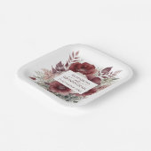 Elegant Burgund Floral Wasserfarbe Hochzeitsnamen Pappteller (Gewinkelt)
