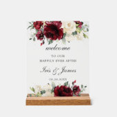 Elegant Burgund Ivory Floral Wedding Willkommen Acrylschild (Vorderseite)