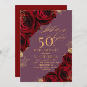 Elegant Burgund Rose 50. Geburtstag Einladung (Vorne/Hinten)