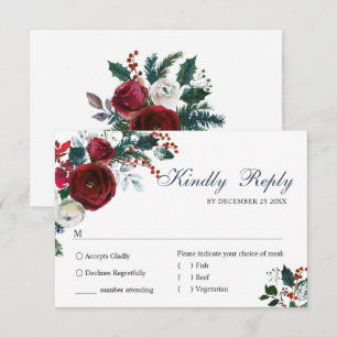Elegant Burgund Winter Rose Grüne Hochzeit RSVP Karte
