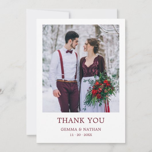 Elegant Burgundy 2 Foto Wedding Dankeschön Karte (Vorderseite)