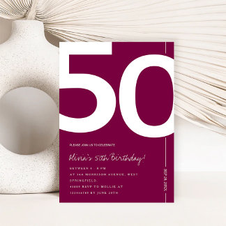 Elegant Burgundy 50th Birthday Party Einladung