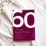 Elegant Burgundy 60th Birthday Party Einladung<br><div class="desc">Celebrate turning Sixty in sophisticated style with this Elegant Burgundy 60th Birthday Invitation Designed with a rich burgundy color palette and a clean, modern layout, this invitation is perfect for a classy milestone celebration. Whether you're planning an intimate dinner or glamorous birthday event, this design sets the tone for a...</div>