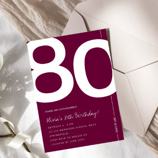 Elegant Burgundy 80th Birthday Party Einladung