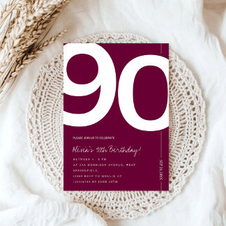 Elegant Burgundy 90th Birthday Party Einladung