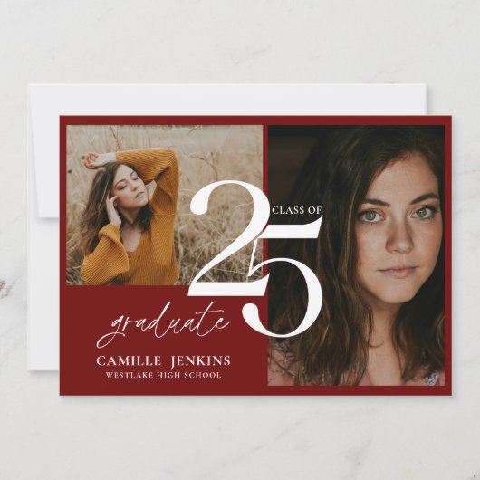 Elegant Burgundy Abschluss Class 2025 Party Einladung (Vorderseite)