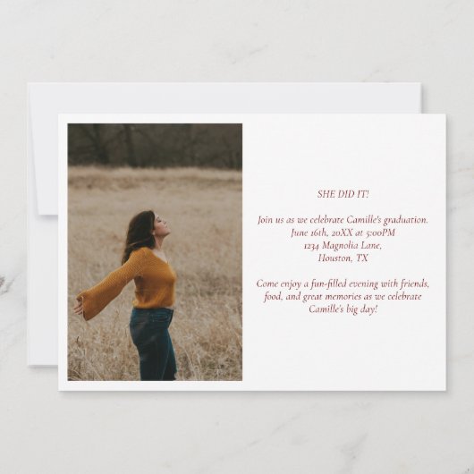 Elegant Burgundy Abschluss Class 2025 Party Einladung (Rückseite)