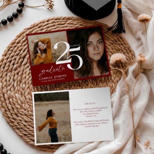 Elegant Burgundy Abschluss Class 2025 Party Einladung