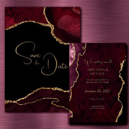 Elegant Burgundy Agate Wedding Save the Date Einladung