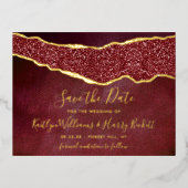Elegant Burgundy Agate Wedding Save the Date Real Folie Einladungspostkarte (Vorderseite)